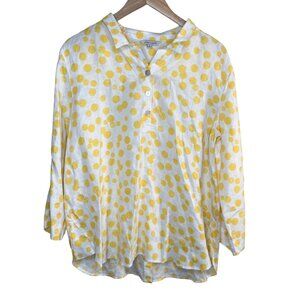John Mark Yellow Polka Dot Linen Lagenlook Tunic Top L